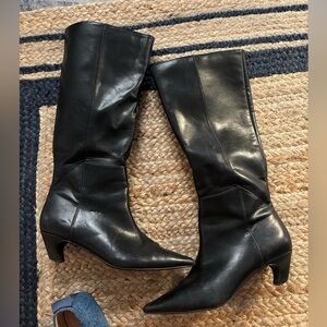 Black Leather Knee-High Boots